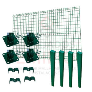 Kit Vallado 10 Mts X 1.5 Mts Malla Plegada Electrosoldada Galvanizada Con Placa Verde RAL 6005